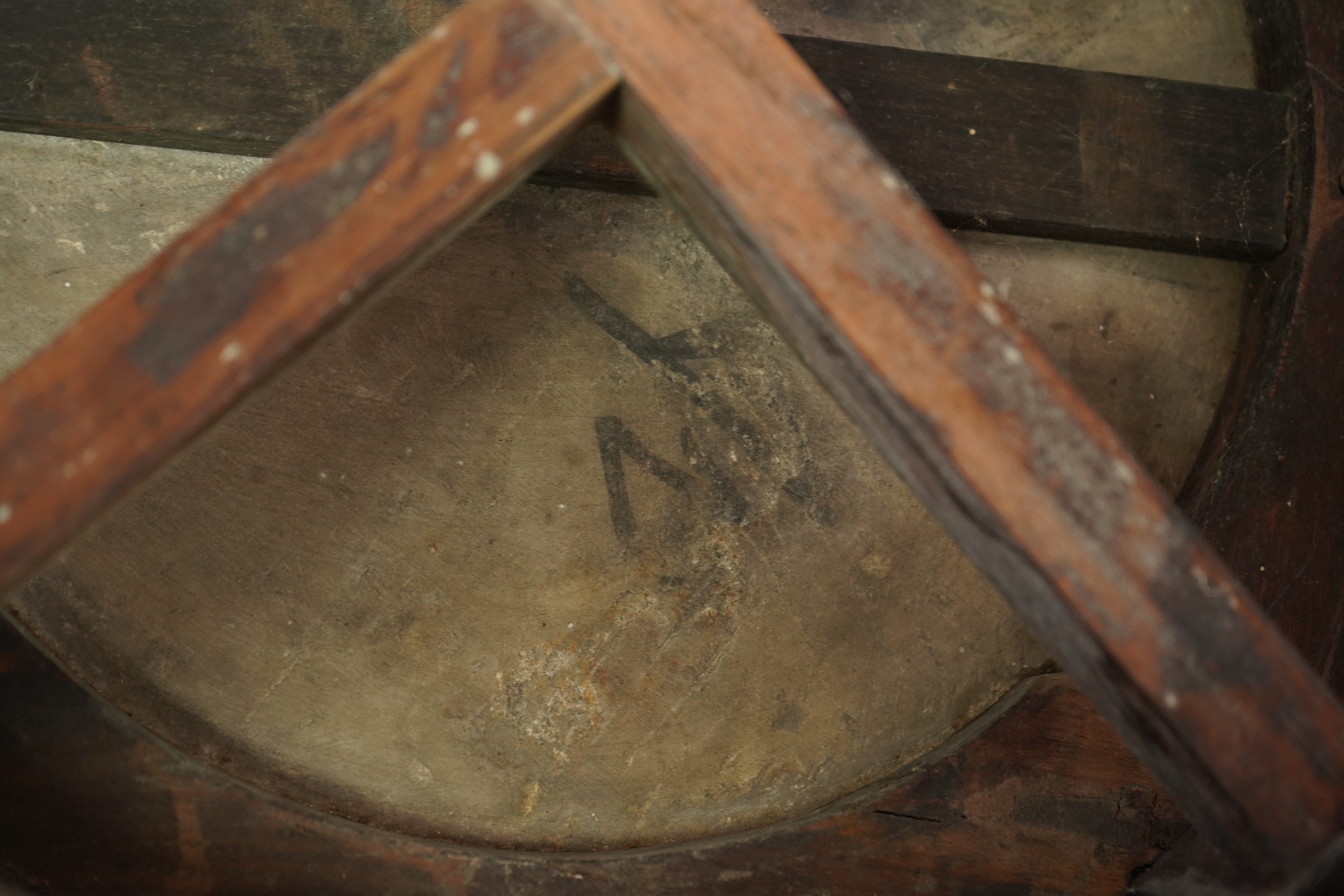 A Chinese dreamstone marble inset hongmu table and four matching stools